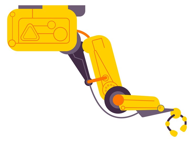 Vector brazo robo dispositivo de ingeniería moderna tecnología industrial aislada sobre fondo blanco
