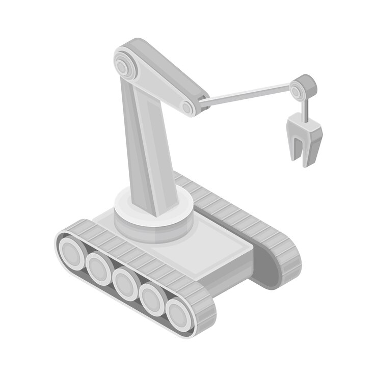 Vector brazo robótico como tecnología robótica y equipo electrónico con inteligencia artificial ilustración vectorial isométrica