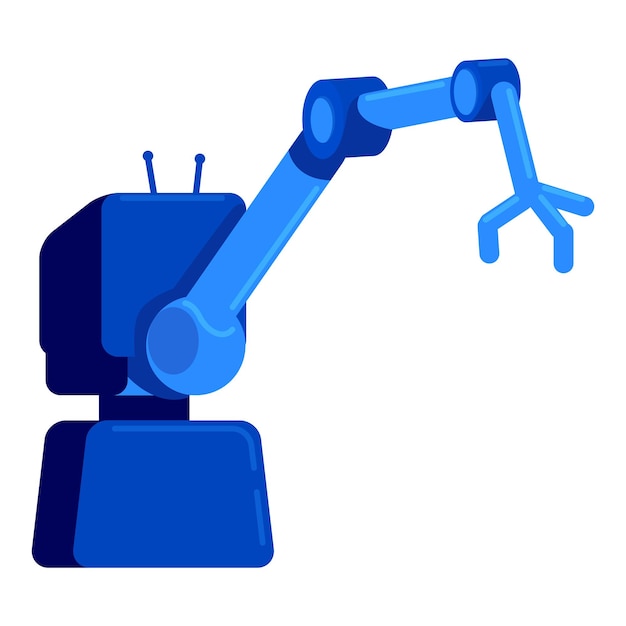 Brazo robótico industrial Objeto vectorial de color semiplano Fabricación Artículo de tamaño completo en blanco Ilustración de estilo de dibujos animados simple de robot industrial para diseño gráfico web y animación