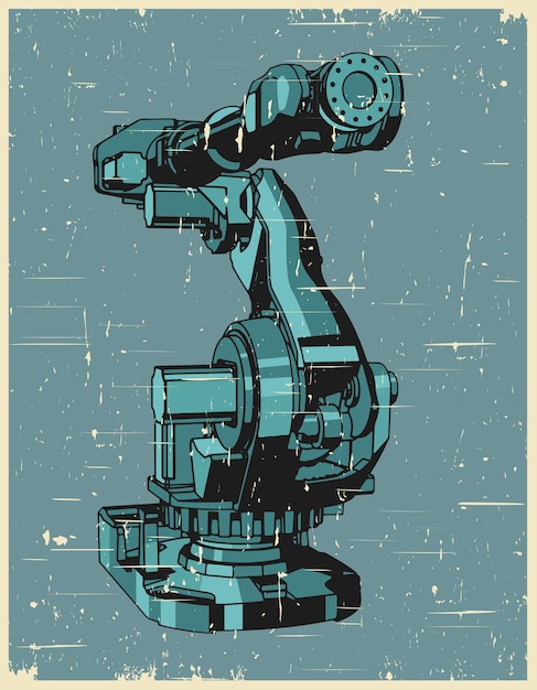 Brazo robótico para líneas de producción automatizadas cartel retro