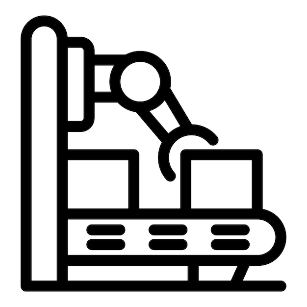 Brazo robótico moviendo cajas en la línea de producción estilo de contorno del icono