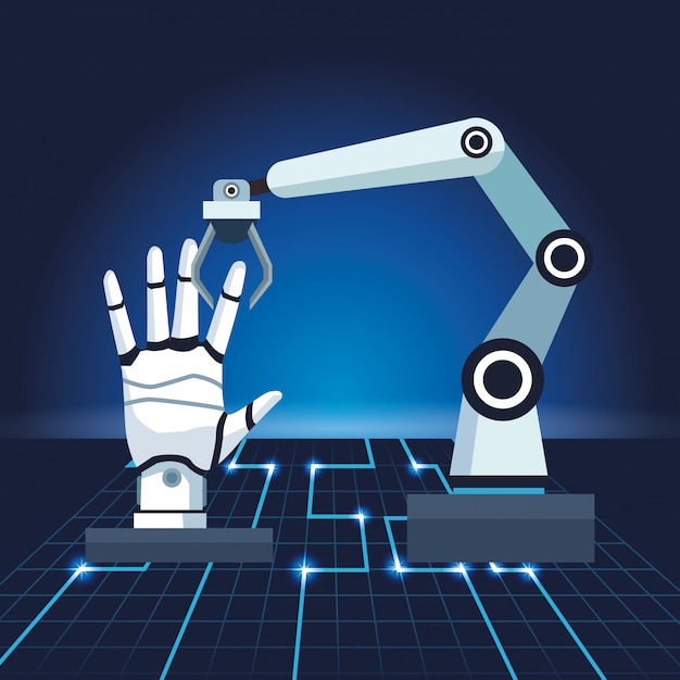 Brazo robótico de tecnología de inteligencia artificial con mano de Android