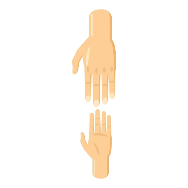 Brazos de niño y adulto estirándose hacia el icono. Ilustración de dibujos animados de brazos de niños y adultos que se extienden hacia el icono de vector para web