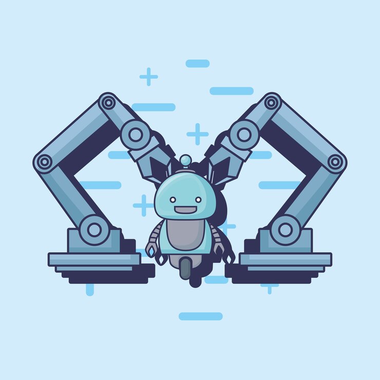 Vector brazos robóticos con robot de dibujos animados