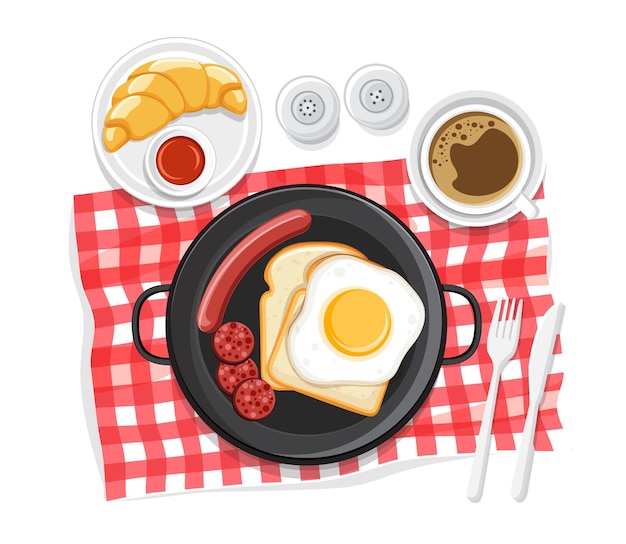 Breafkast con variedad de huevos fritos, ilustración vectorial