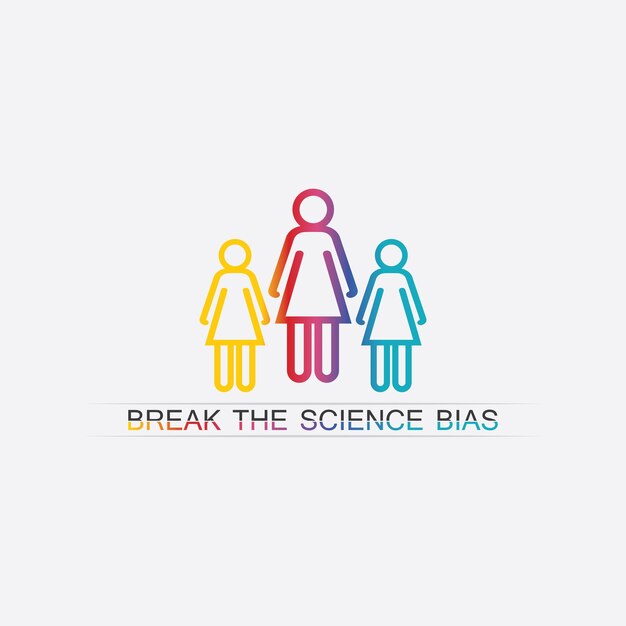 Break The Science Bias y el diseño de pancartas del Día Internacional de la Mujer vector gráfico Mujeres de diferentes etnias están una al lado de la otra ilustración BreakTheBias