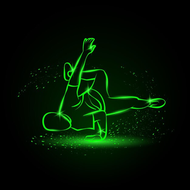 Breakdancer hace un friso Ilustración de neón de baile callejero con B boy en una mano