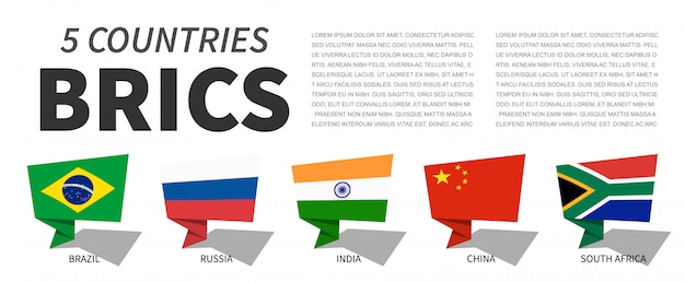 Brics. asociación de 5 países. diseño de burbujas de discurso