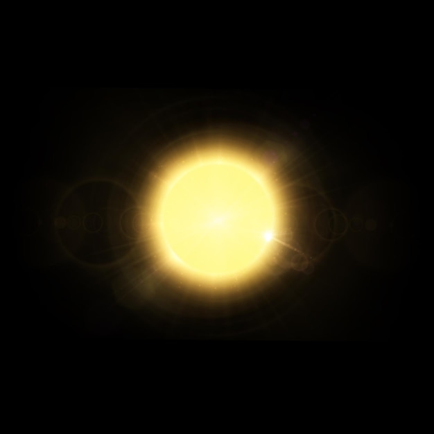 A bright and radiant sun emitting solar flares against the black cosmic background