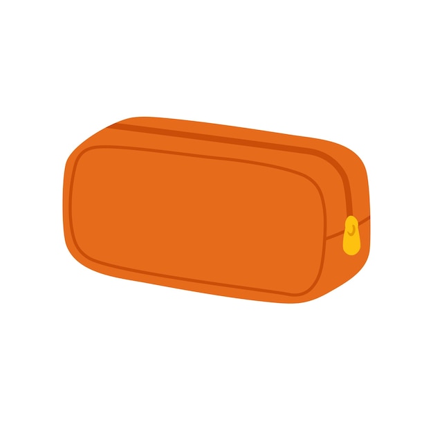 Bright orange pencil case with zipper in cartoon flat style School stationery illustration