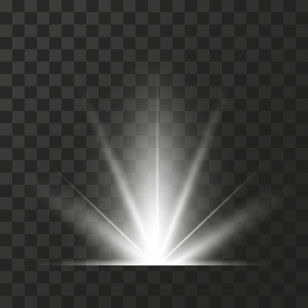 Brilla blanco efecto de luz brillante con rayos y resaltar brillo