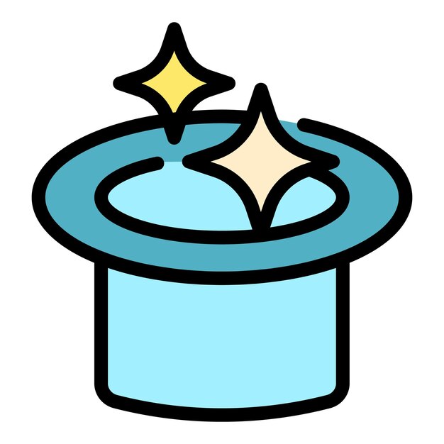 Brilla el icono del sombrero superior contorno vector truco mago diversión ilusión color plano