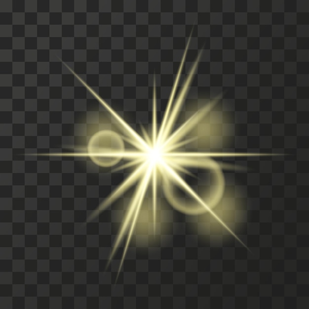 Brilla de oro amarillo efecto de luz brillante con rayos y resaltar brillo