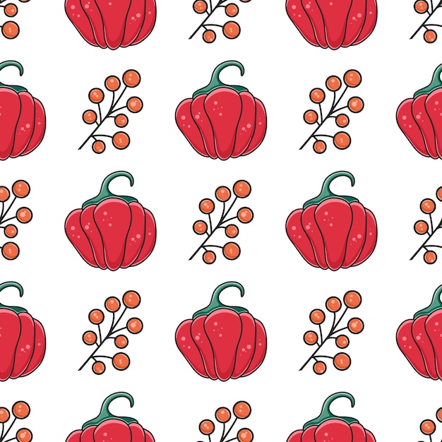 Brillante colorido rojo calabazas y bayas otoño de patrones sin fisuras otoño fondo vintage