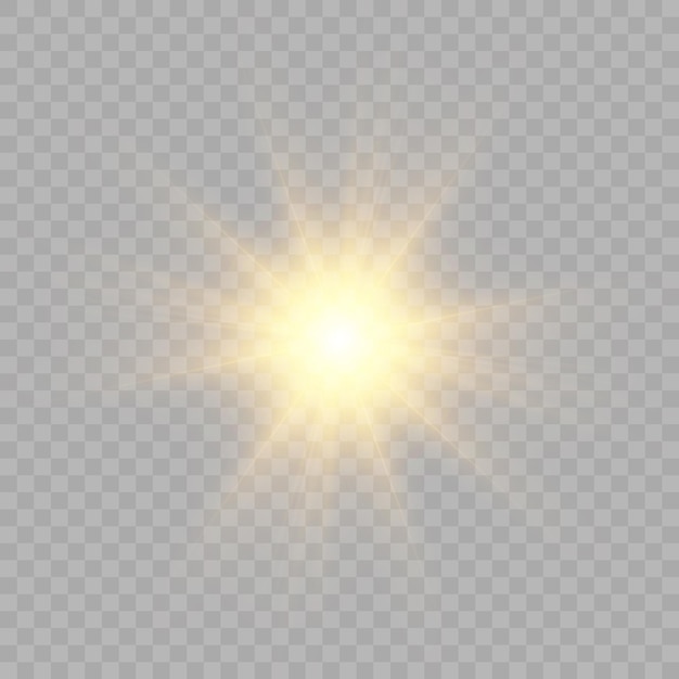 Brillante efecto de luz dorada amarilla aislado sobre fondo transparente nueva estrella sol brillante