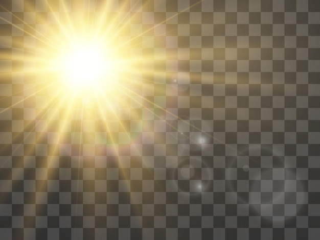 Brillante hermosa estrella. Ilustración de vector de un efecto de luz sobre un fondo transparente.