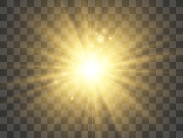 Brillante hermosa estrella. Ilustración de vector de un efecto de luz sobre un fondo transparente.