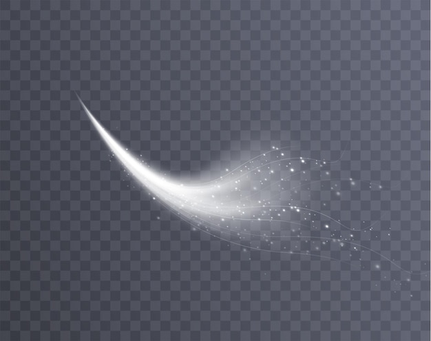 brillante mágico blanco de navidad efecto de brillo de cometa líneas curvas brillantes ondas de polvo de estrellas