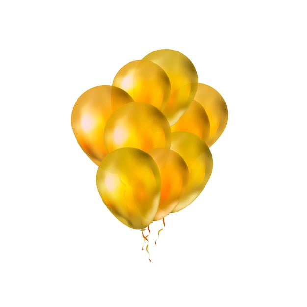 Brillante montón de globos dorados de lujo en blanco