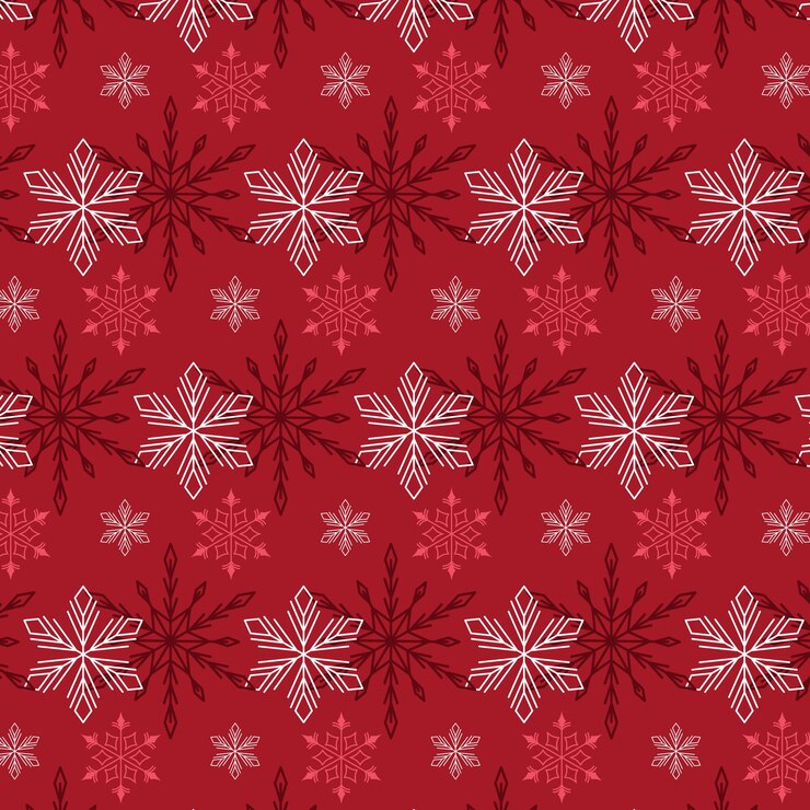 Vector brillante patrón de invierno sin costuras copos de nieve en un fondo de cereza