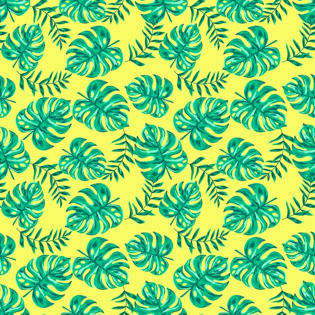Brillante patrón tropical sin costuras con plantas de la selva Fondo exótico con hojas de palma