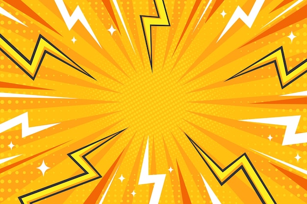 Brillante portada de cómic de arte pop con rayos y puntos de relámpagos en zigzag