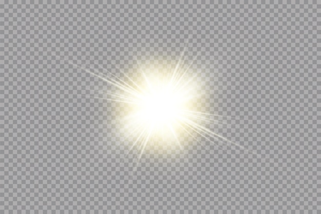 Vector brillante sol brillante aislado en la ilustración de vector de efecto de luz de brillo de fondo transparente