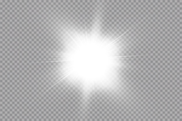 Brillante sol brillante aislado en la ilustración de vector de efecto de luz de brillo de fondo transparente