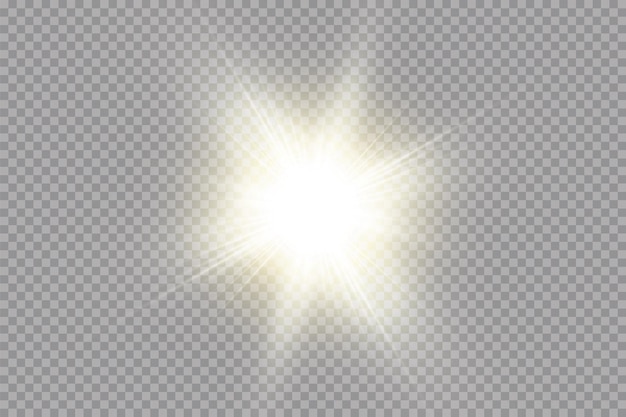 Vector brillante sol brillante aislado en la ilustración de vector de efecto de luz de brillo de fondo transparente