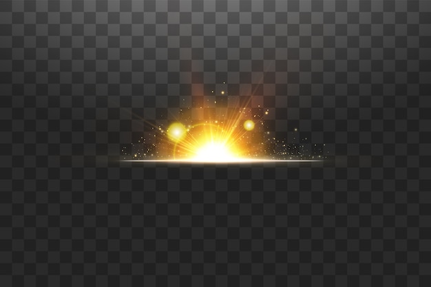 Brillantes estrellas doradas aisladas. Efectos, deslumbramiento, líneas, brillo, explosión, luz dorada.