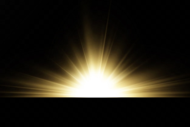 Brillantes estrellas doradas aisladas sobre fondo negro. Efectos, deslumbramiento, líneas, purpurina, explosión, luz dorada. Ilustración vectorial Conjunto.