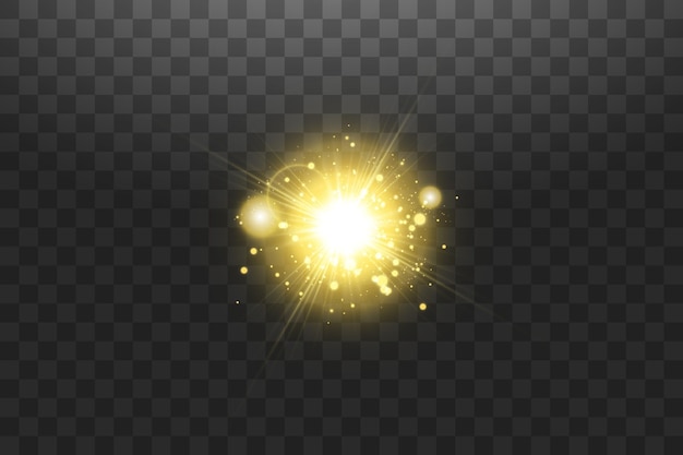 Vector brillantes estrellas doradas aisladas sobre fondo transparente efectos deslumbramiento líneas brillo explosión luz dorada ilustración vectorial