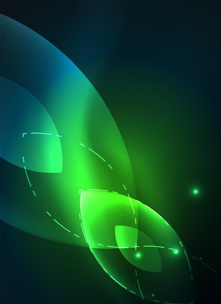 Brillantes formas geométricas modernas en el espacio oscuro Vector fondo abstracto digital