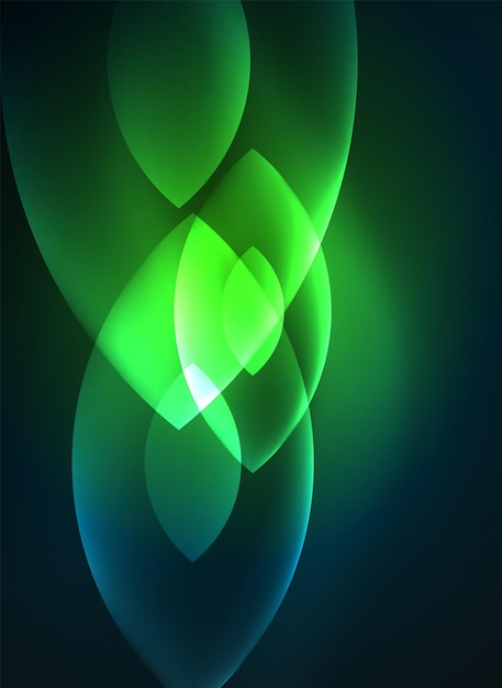 Brillantes formas geométricas modernas en el espacio oscuro Vector fondo abstracto digital