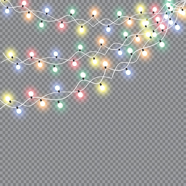 Brillantes luces de Navidad aislaron elementos de diseño realista Guirnaldas Decoraciones navideñas