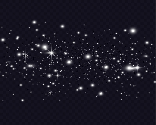 Brillas brillantes en un fondo transparente que se asemejan a un efecto estrellado o reluciente
