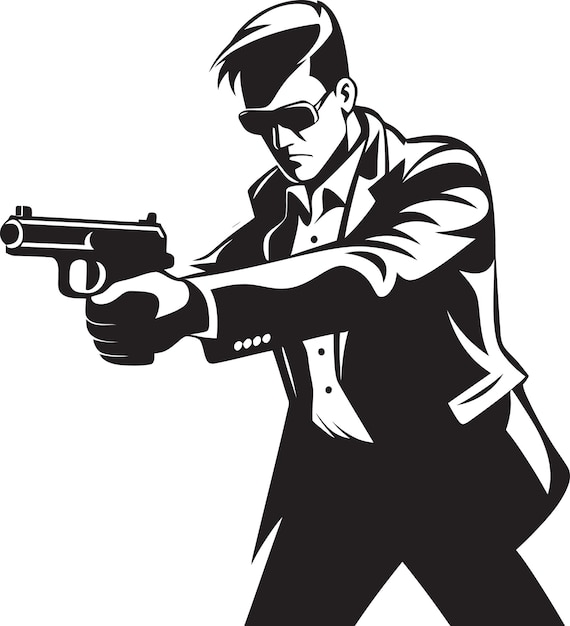 Vector brillo balístico icono de arma negra vector vigilia hombre con el logotipo de la pistola