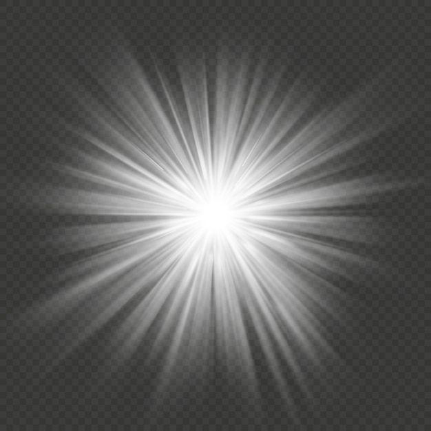 Brillo blanco estrella estalló llamarada explosión efecto de luz transparente.