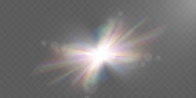 Brillo blanco de la lente llamarada de luz brillante estallido de luz transparente efecto bokeh estrella brillante explosión