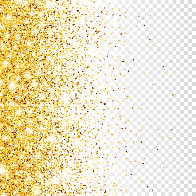 Brillo dorado brillante sobre un fondo vectorial transparente cayendo confeti brillante con fragmentos de oro