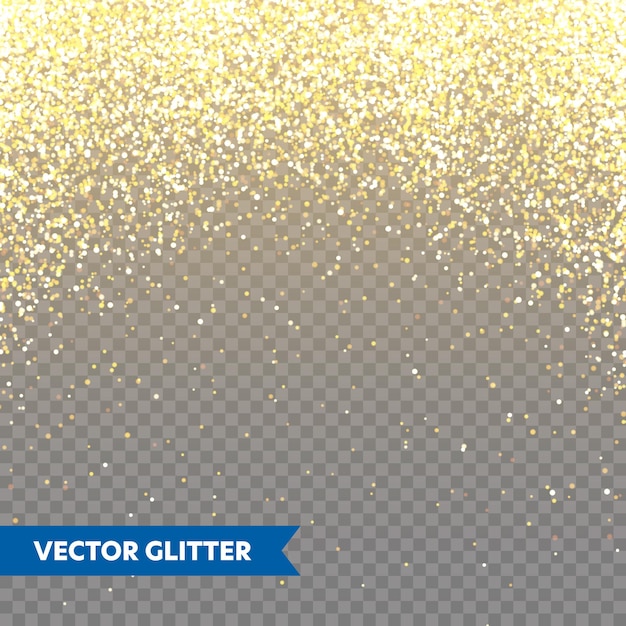 Brillo dorado brillante sobre un fondo vectorial transparente cayendo confeti brillante con fragmentos de oro