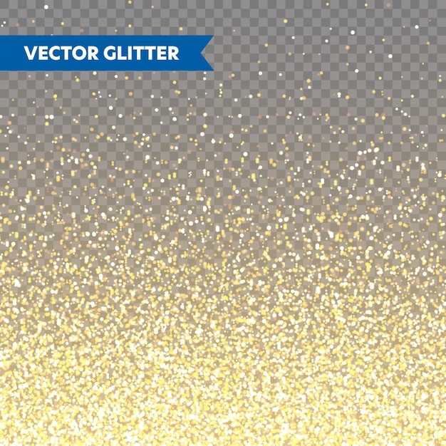 Brillo dorado brillante sobre un fondo vectorial transparente cayendo confeti brillante con fragmentos de oro