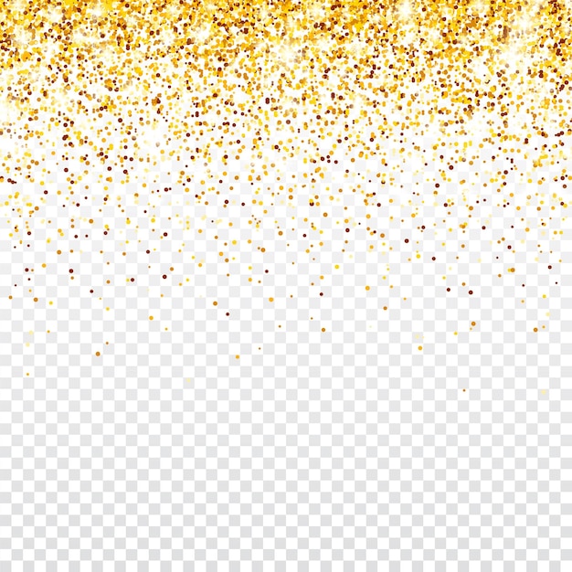 Brillo dorado brillante sobre un fondo vectorial transparente cayendo confeti brillante con fragmentos de oro
