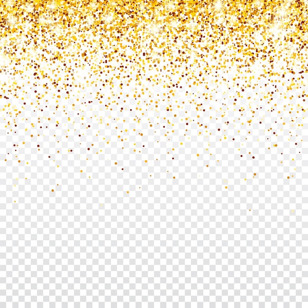 Vector brillo dorado brillante sobre un fondo vectorial transparente cayendo confeti brillante con fragmentos de oro