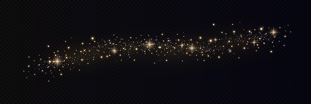 Brillo dorado. Efecto de luz. Fondo de partículas brillantes. Polvo de oro sobre un fondo transparente
