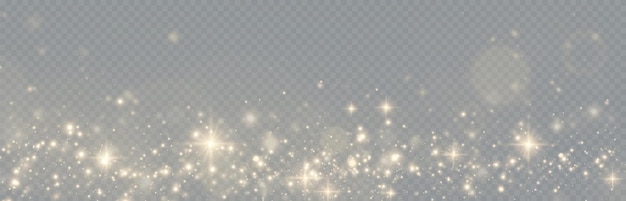 Brillo dorado. Efecto de luz. Fondo de partículas brillantes. Polvo de oro sobre un fondo transparente