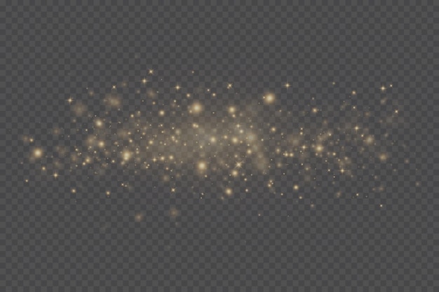 Brillo dorado. Efecto de luz. Fondo de partículas brillantes. Polvo de oro sobre un fondo transparente