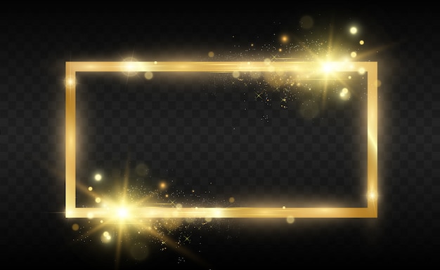 Brillo dorado con marco dorado brillante sobre fondo negro transparente. fondo dorado de lujo.