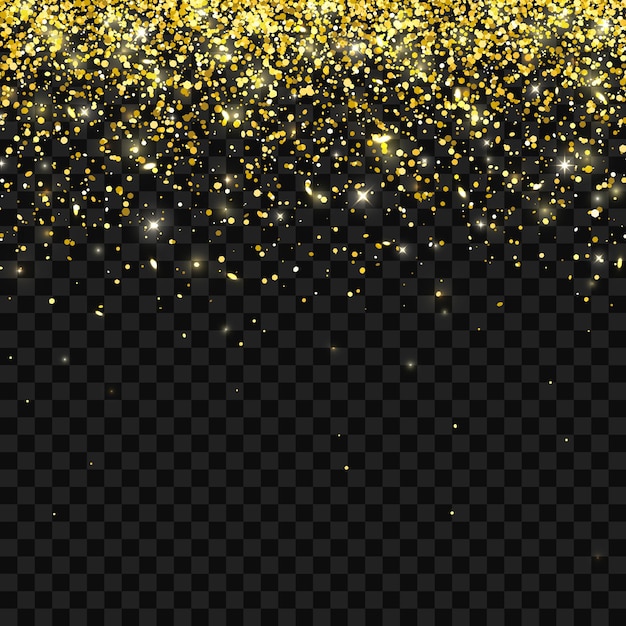 Brillo dorado sobre fondo transparente oscuro cayendo partículas Ilustración vectorial