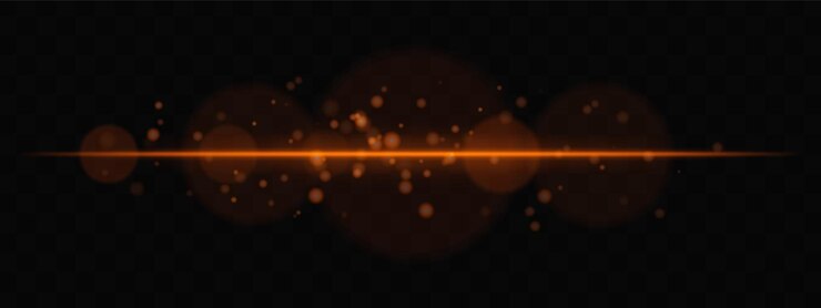 Vector brillo horizontal dorado con partículas de luz y bokeh de la lente en un fondo transparente efecto sci-fi atmosférico perfecto para transiciones de interfaz de usuario digital o superposiciones brillantes de ensueño